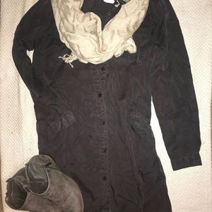 Gray button,long sleeve dress